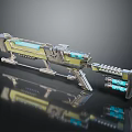 Futuristic Sci Fi Weapon With Metallic Frame Neon Blue Accents And Advanced Barrel Design