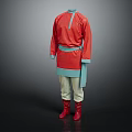 Traditional Costume With Red Top Blue Belt Cuff Details Beige Pants And Red Boots