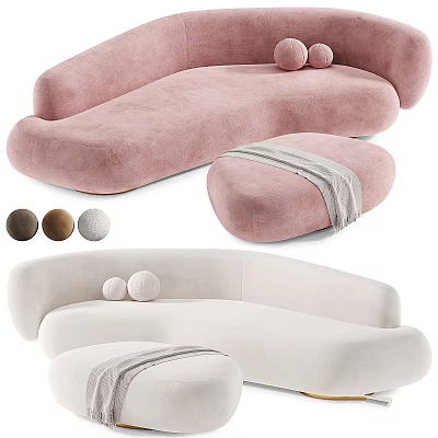Pink And White Velvet Sofa Set With Ottoman And Multiple Color Options 3d model