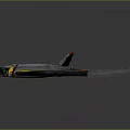 Gray Airplane Wing Model With Yellow Black Stripes And Circular Markings On Dark Background