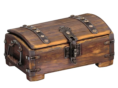 Vintage Wooden Chest With Metal Clasps Rivets And Decorative Design 3d model