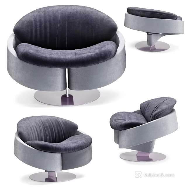Modern Round Accent Chair With Velvet Upholstery And Metal Base Design 3d model 