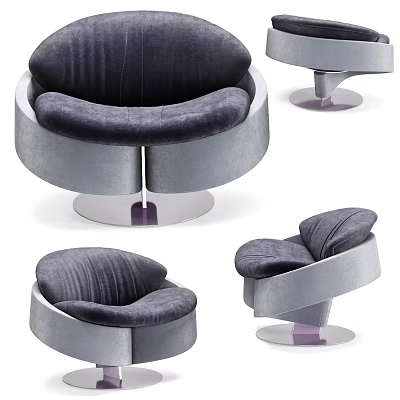 Modern Round Accent Chair With Velvet Upholstery And Metal Base Design 3d model