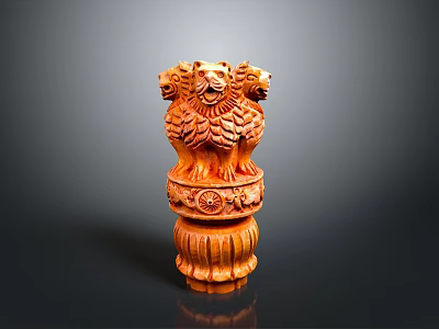 Hand Carved Wooden Three Headed Lion Statue with Ornate Base Decorative Household Item 3d model
