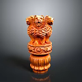Hand Carved Wooden Three Headed Lion Statue with Ornate Base Decorative Household Item