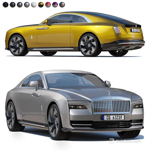 Luxury Rolls-Royce Cars Yellow Coupe And Silver Sedan With Iconic Grille Design 3d model 