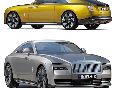 Luxury Rolls-Royce Cars Yellow Coupe And Silver Sedan With Iconic Grille Design 3d model