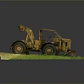 Old Yellow Utility Vehicle Showcased On Dirt And Grass Display Platform