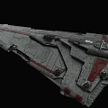 Futuristic Large Sci-Fi Spaceship With Sharp Bow Red Stripes And Detailed Surface 3d model