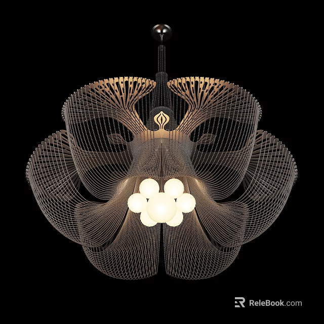 Modern Artistic Chandelier With Intricate Net Like Structure And White Bulb Clusters 3d model