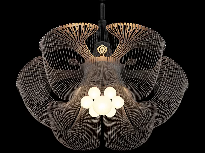 Modern Artistic Chandelier With Intricate Net Like Structure And White Bulb Clusters 3d model