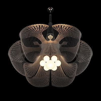Modern Artistic Chandelier With Intricate Net Like Structure And White Bulb Clusters 3d model