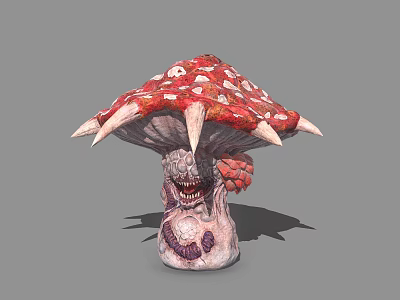Horror Mushroom Creature With Spiked Red White Spots Cap And Grotesque Face 3d model