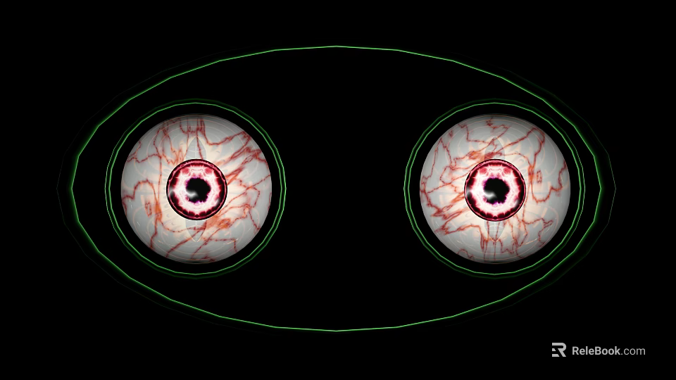 Human Eyes Displaying Detailed Vascular Texture With Green Outline Against Black Background 3d model 