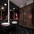 Modern KTV Corridor Interior With Neon Lights Decorative Walls Artwork And Mirrored Floor