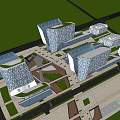 Modern Office Building Complex With Glass Facades Green Spaces And Planned Layout 3d model