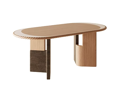 Modern Natural Solid Wood Oval Dining Table With Exquisite Edge And Creative Unique Leg Design 3d model