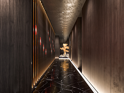 New Chinese Hotel Aisle Hotel Corridor Aisle Entrance Hotel Front Office Landscape Sketch End View model