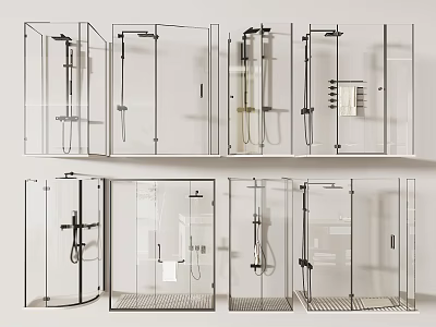 Modern Bathroom Shower Heads With Glass Enclosures And Multiple Fixture Designs 3d model