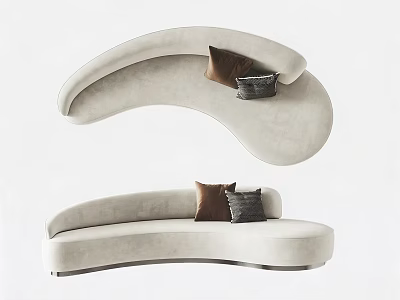 Unique Curved Sofa Design With Beige Upholstery And Brown Gray Pillows 3d model