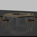 Stylish Brown Leisure Chairs Around Light Hexagonal Table In Casual Seating Space 3d model