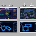 Projection Monitoring System With Multiple Screens Showing Real Time Data Visualization Maps And Charts