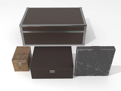 Various Decorative Storage Boxes Featuring Wooden Leather And Textured Surfaces In Different Sizes 3d model