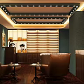 Classic Living Room Interior With Brown Sofa Leather Chairs Coffee Table And Decorative Paintings