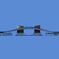Modern Architectural 3D Model With Wavy Roof And Colored Structures On Top 3d model