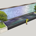 Modern Colorful Stained Glass Feature Wall With Wavy Water Surface And Side Trees