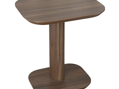 Walnut Wooden Coffee Table With Round Top And Single Pedestal Base Design 3d model