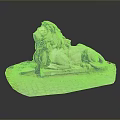Reclining Stone Lion Statue with Intricate Details on Brick Base