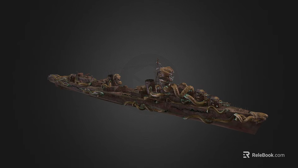 Ancient Warship with Intricate Wooden Structure Decorative Carvings and Cannon Devices in Detailed 3d model 