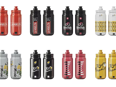 Colorful Sports Bottles With Various Designs And Brand Text Patterns 3d model