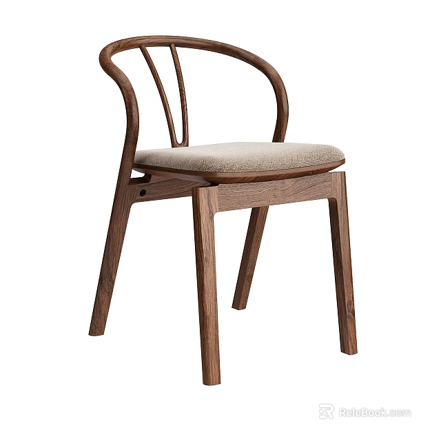 Stylish Accent Chair with Wooden Frame Curved Backrest Light Beige Upholstered Seat Walnut Wooden Legs 3d model 