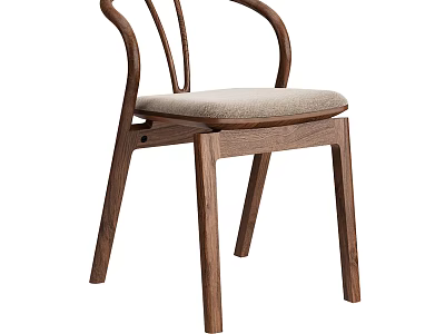 Stylish Accent Chair with Wooden Frame Curved Backrest Light Beige Upholstered Seat Walnut Wooden Legs 3d model