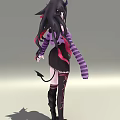 Game Movie Character With Black Red Hair Purple Outfit Striped Sleeves Black Short Skirt Boots