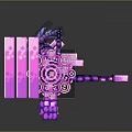 Purple Pink Glowing Dragon Creature With Mechanical Wings And Pink Block Structure 3d model