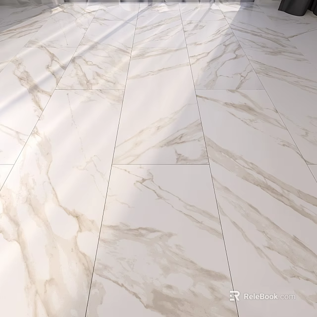 White Marble Floor Tile Components With Light Brown Veins And Smooth Surface 3d model