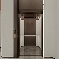 Modern Elevator Lobby Design With Dark Brown Doors Light Walls Gray Flooring And Ceiling Lighting