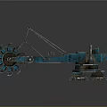 Turquoise Industrial Mechanical Device With Large Wheel And Tracks Design