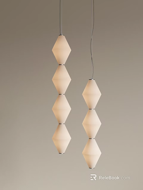Two Cream Colored Modern Pendant Lights With Multiple Diamond Shaped Shades 3d model