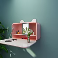 Pink Rectangular Dressing Table With White Ear Decor On Light Green Wall By Green Plant 3d model