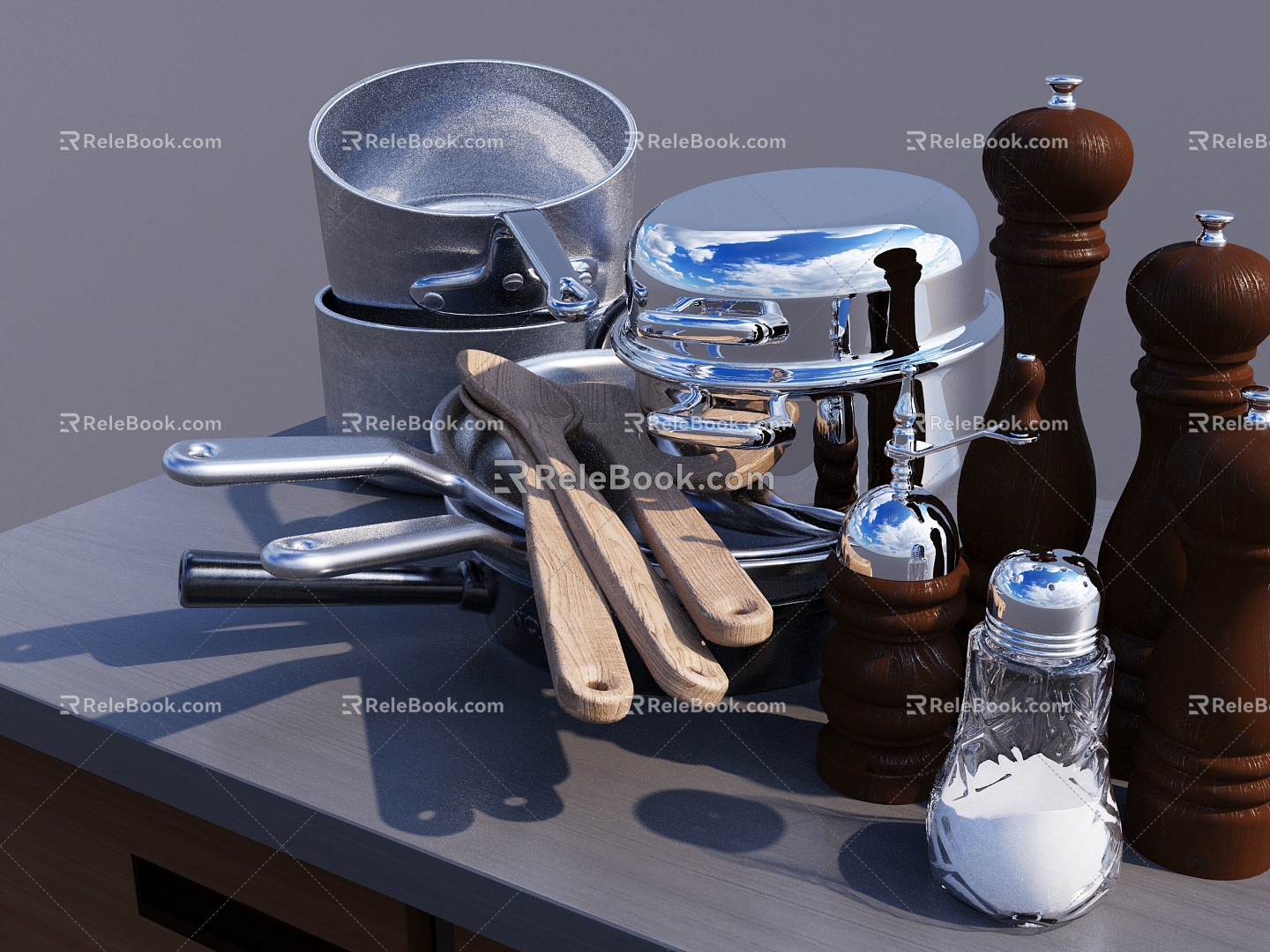 Cookware seasoning bottle kitchen utensils pot bowl scoop 3d model