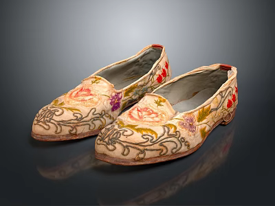 Traditional Embroidered Shoes With Intricate Floral Patterns And Vibrant Pink Purple Flowers 3d model