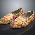 Traditional Embroidered Shoes With Intricate Floral Patterns And Vibrant Pink Purple Flowers
