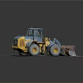 Blue And Yellow Construction Loader With Front Bucket And Large Tires On Flat Surface