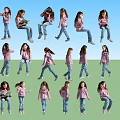 Multiple Girls in Pink Tops and Blue Jeans Showing Various Poses