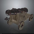 Vintage Historical Weapon Cannon With Rusty Metal Barrel Wooden Carriage And Cannonballs