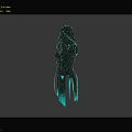 Sleek Black Hooded Outfit Featuring Green Glowing Accents And Reflective Details